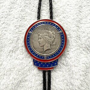 1923 US Peace Dollar in 925 Swiss silver bolo tie mount, 100+ grams